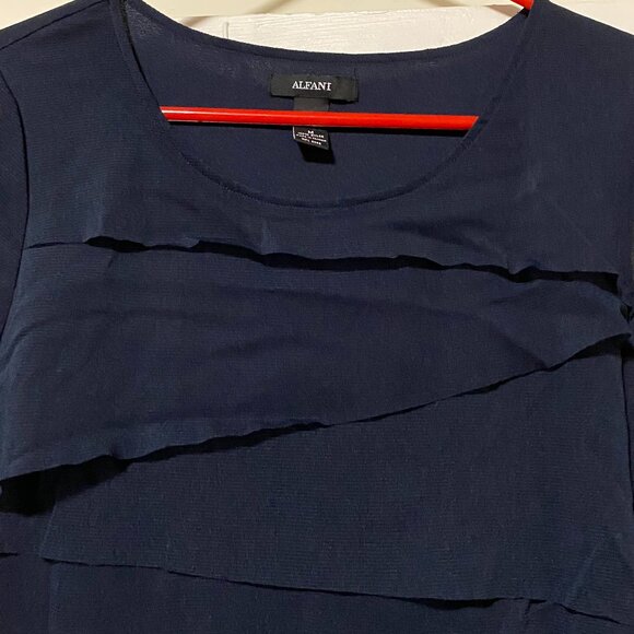 Alfani, Navy layered blouse w/3/4 length navy sheer sleeves, size M - Picture 2 of 7